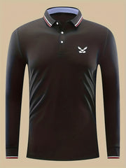 Bunny Print Men's Casual Long Sleeve Polo Shirt