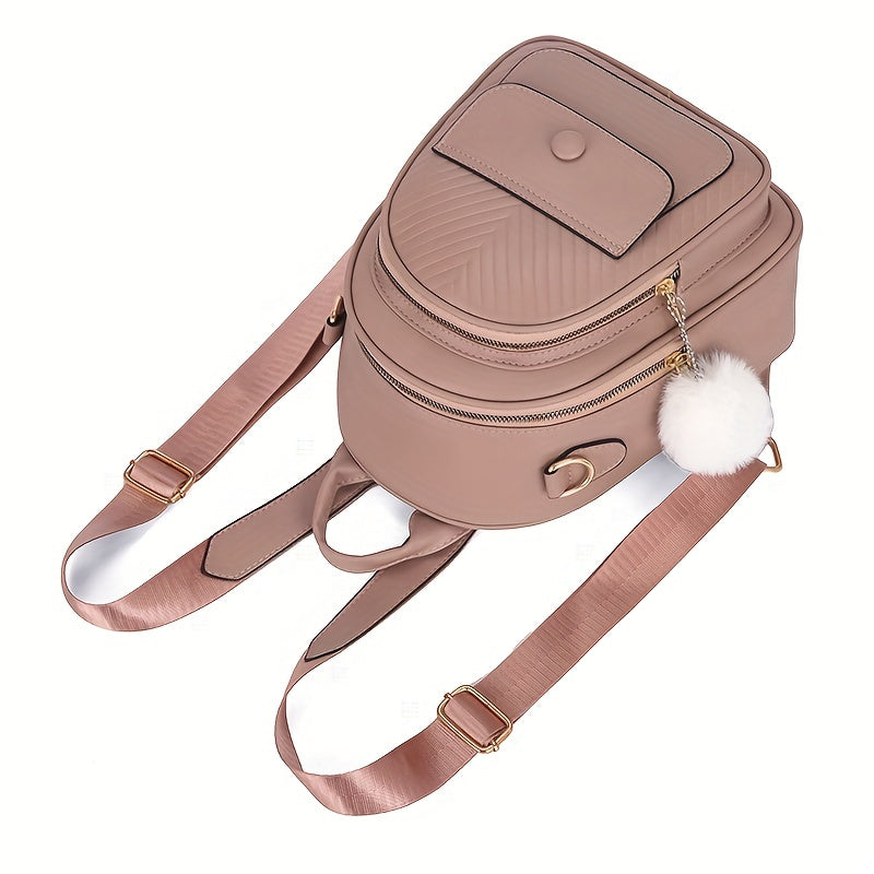 Mini Women's Backpack With Plush Ball - Cute Purse Shape Bag