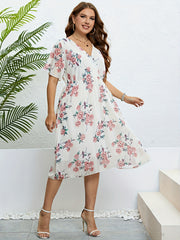  Floral Print Flutter Sleeve Midi Dress
