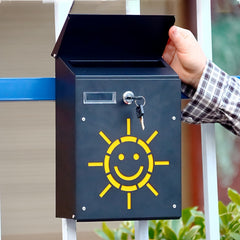 Small Sun Style Mail Box Metal Wall Mount Lockable Outdoor Home Storage