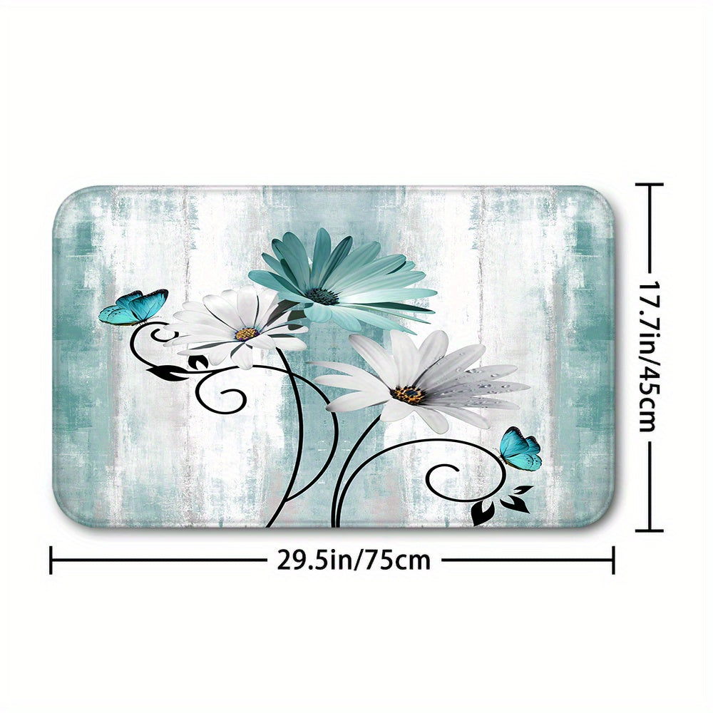 Waterproof Shower Curtain with Flower Pattern Bathroom Rug Set
