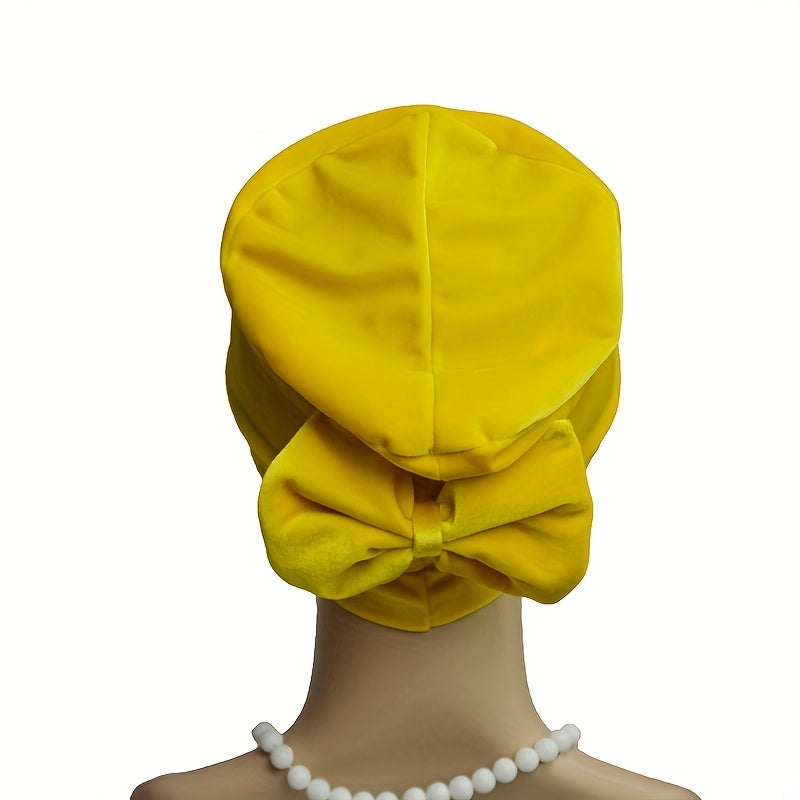 Rhinestone Decor Turban Cap Velvet Head Wrap Elastic Bonnet Head Scarf Women