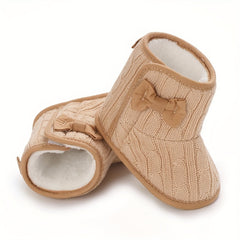 Bowknot Baby Girls Comfort Boots - Soft Warm Fleece - Indoor Autumn Winter