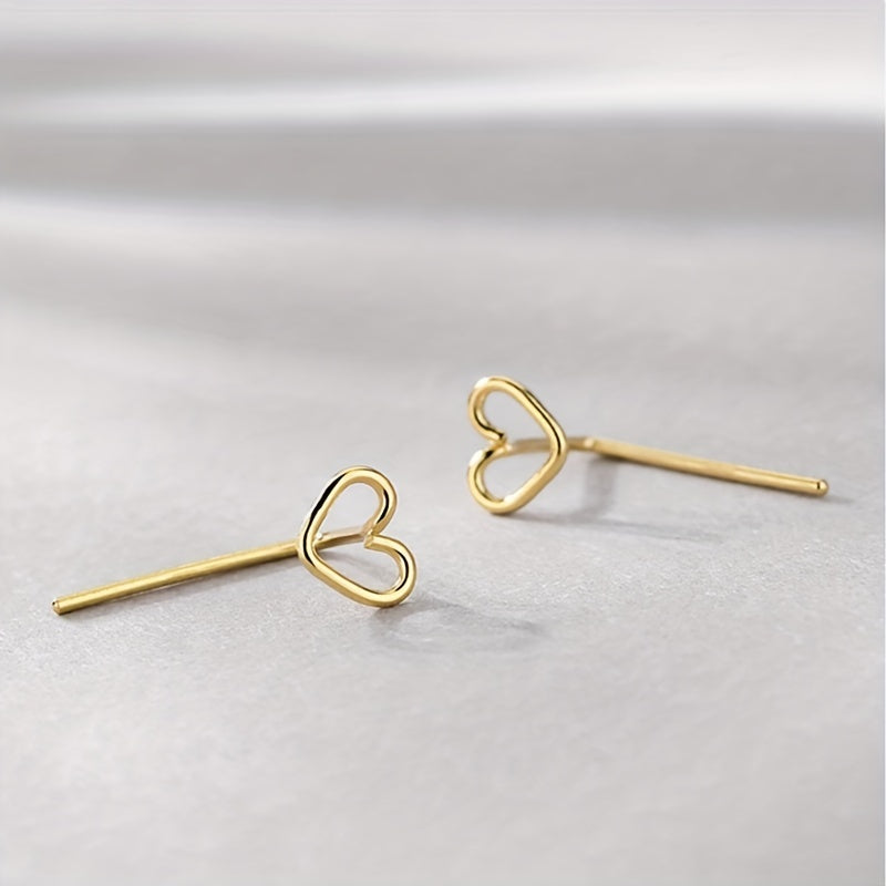 Hollow Heart Minimalist Stud Earrings Silver Plated Post Jewelry