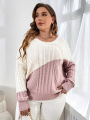  Colorblock Cable Long Sleeve Sweater