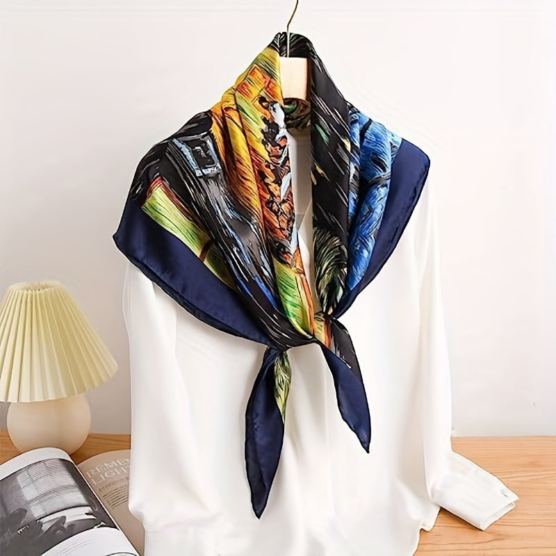 Silk Feeling Square Scarf Fashionable Printed Satin Scarf