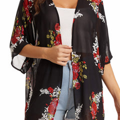  Floral Print Bat Sleeve Cover Up