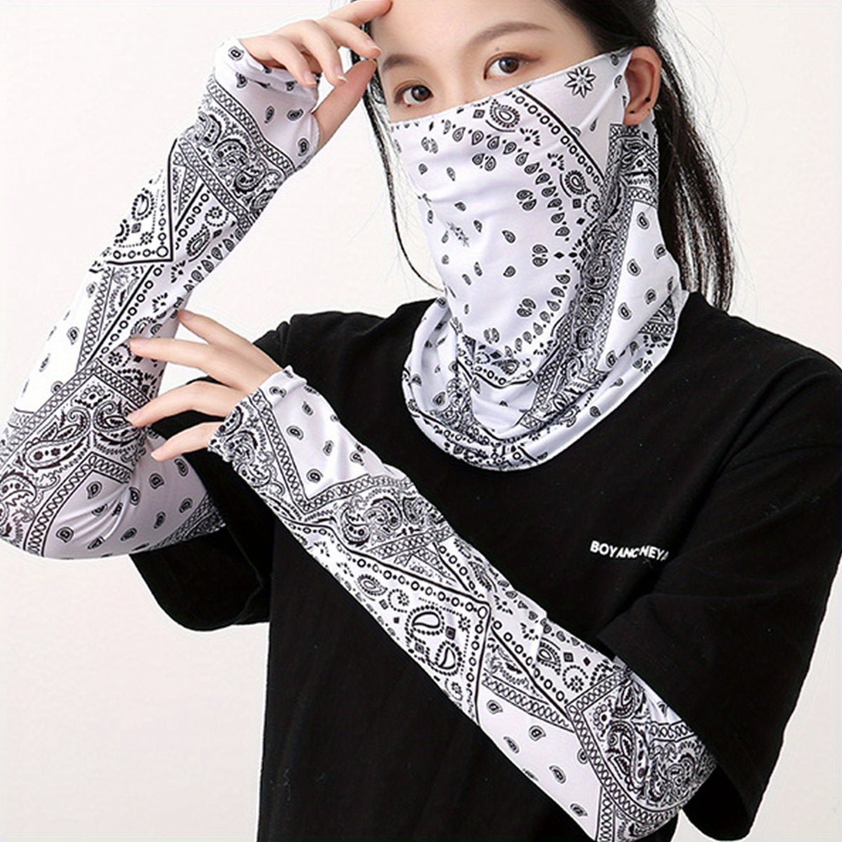 3pcs Paisley Print Sunproof Mask & Ice Sleeves Set Cycling Gear