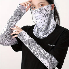 3pcs Paisley Print Sunproof Mask & Ice Sleeves Set Cycling Gear