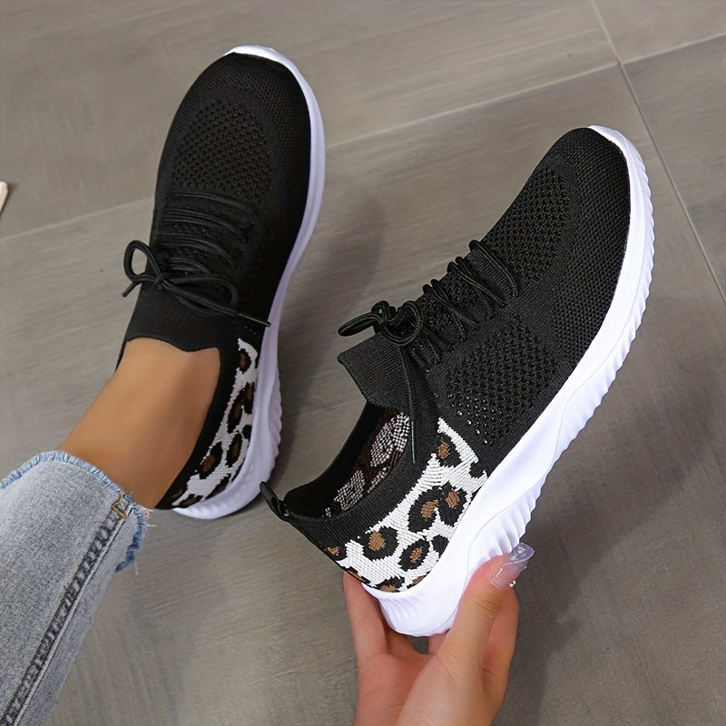 Leopard Knit Sports Shoes Low Top Running Casual Tennis Sneakers