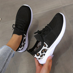 Leopard Knit Sports Shoes Low Top Running Casual Tennis Sneakers