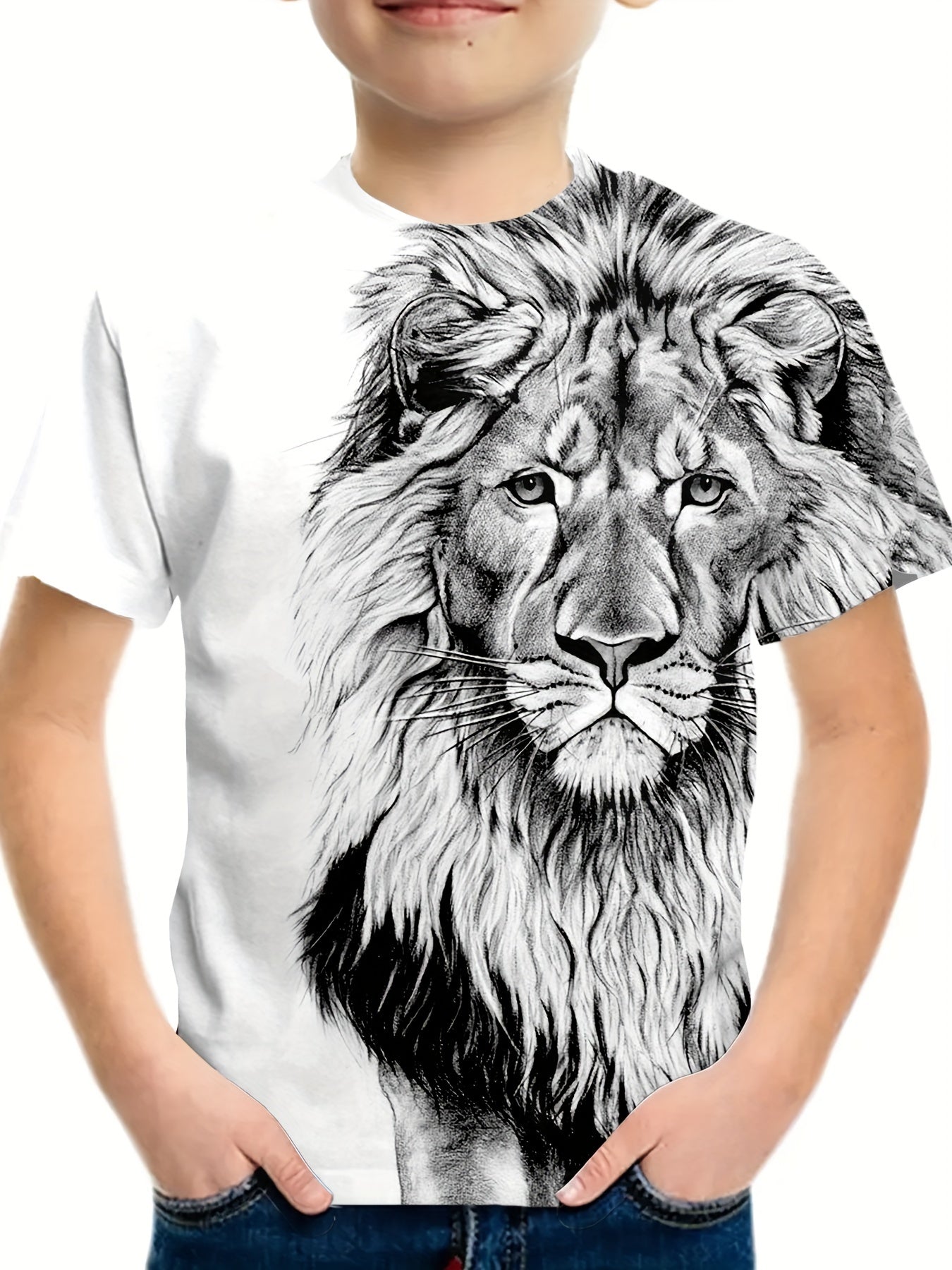 Boys' Comfy Lion Graphic T-Shirt for Summer Outings