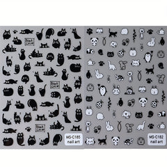 Cat Cartoon Nail Stickers 2 Pack Glitter Finish