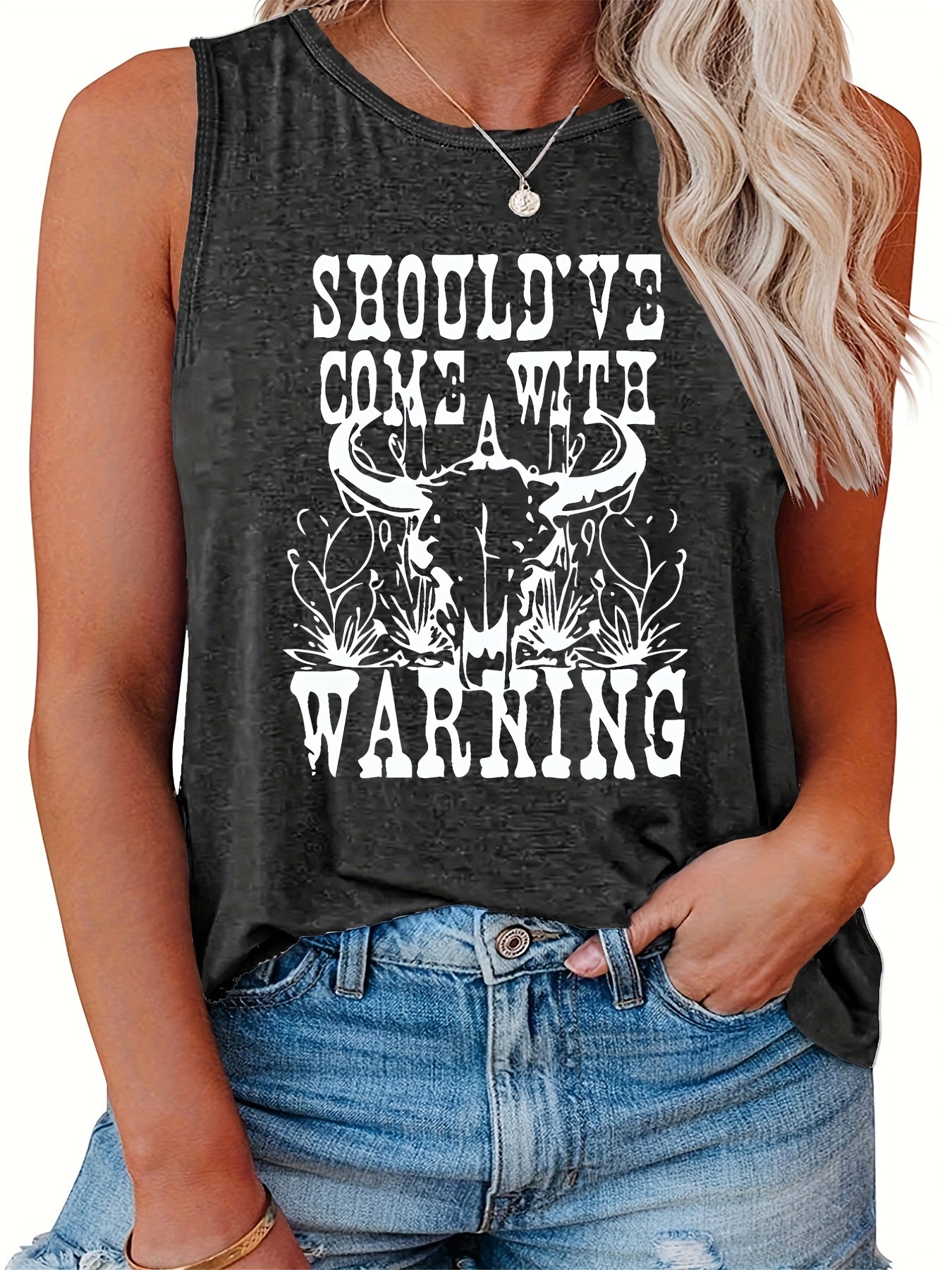  Women's Slogan & Cow Print Tank Top
