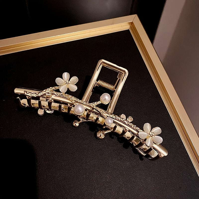 Faux Pearl Flower Hair Claw Clip for Thick Hair