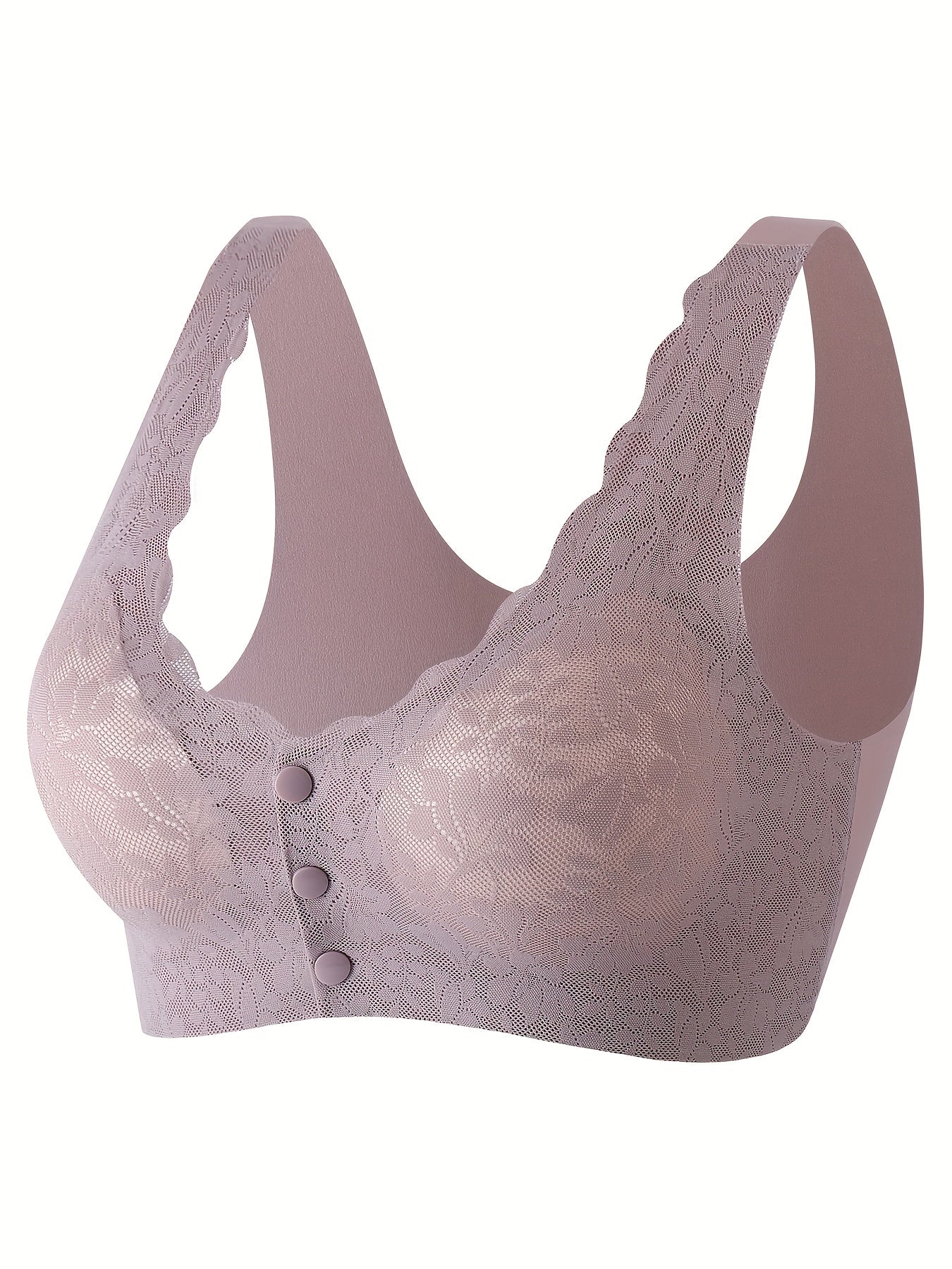 Lace Wireless Bra Scallop Trim Front Buckle Bra