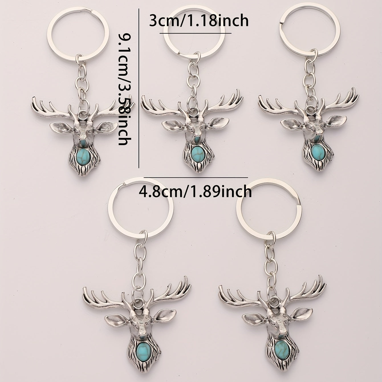 5pcs Deer Head Key Chains Alloy Jewelry Business Luggage Bag Pendant Halloween
