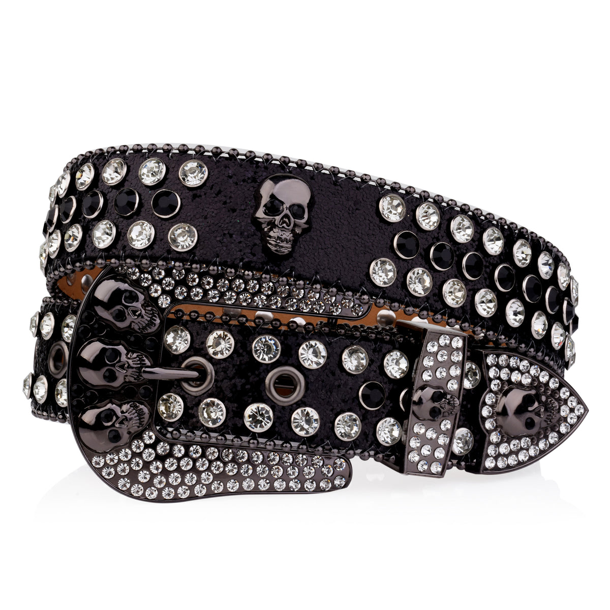 Skull Rivet Buckle Belt Glitter Rhinestone Decor Hip Hop Jeans Pants Belt