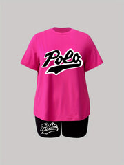  Women's Letter Print Tee & Shorts Set