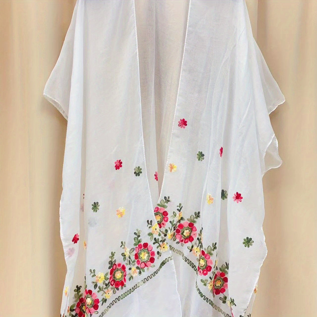 Boho Flower Embroidery Shawl Sunscreen Bikini Cover Up