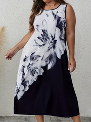  Colorblock Floral Print Tank Dress