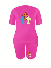 Cross Print Tee & Shorts Outfits Set