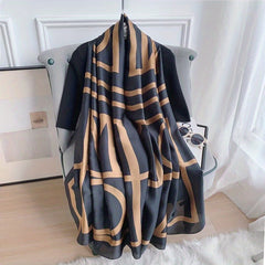 Geometric Stripe Print Scarf Large Satin Shawl Silk Windproof Head Wrap
