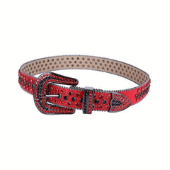 Red Hip Hop Rhinestone Belt Crocodile Pattern Sparkly Western Belt