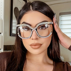 Rhinestone Clear Lens Glasses Y2K Cat Eye Casual Eyewear