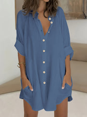  Solid Long Sleeve Button Up Blouse