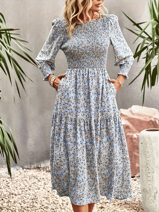  Ditsy Floral Print Maxi Dress With Pockets
