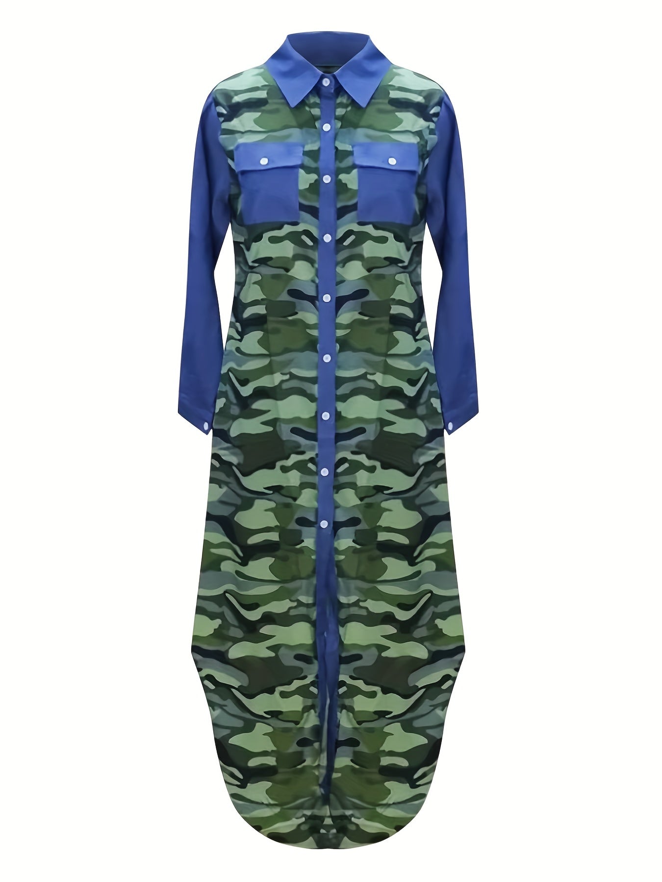  Chain Print Long Sleeve Maxi Shirt Dress