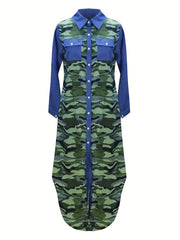  Chain Print Long Sleeve Maxi Shirt Dress