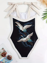  Retro Tankini Set Women's Painting Print One Piece S