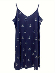  Anchor Print V Neck Stretch Cami Dress