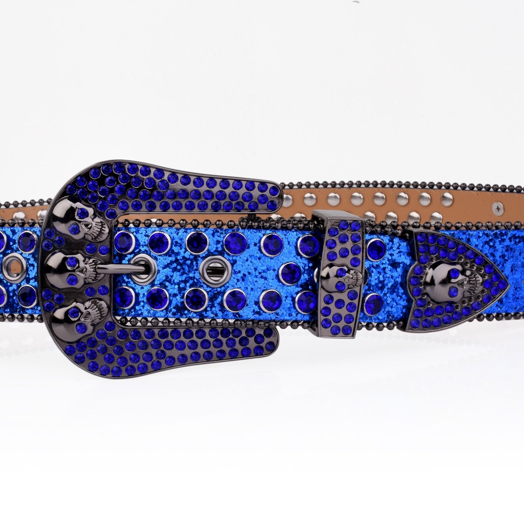 Dark Skull Rivet Belt Rhinestone Decor Glitter PU Belt Hip Hop Jeans Pants Belt
