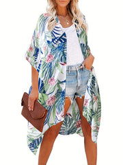  Tropical Print Kimono Cover Up