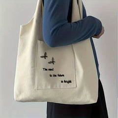 Butterfly Print Canvas Tote Bag Large Shoulder Bag for Shopping & School