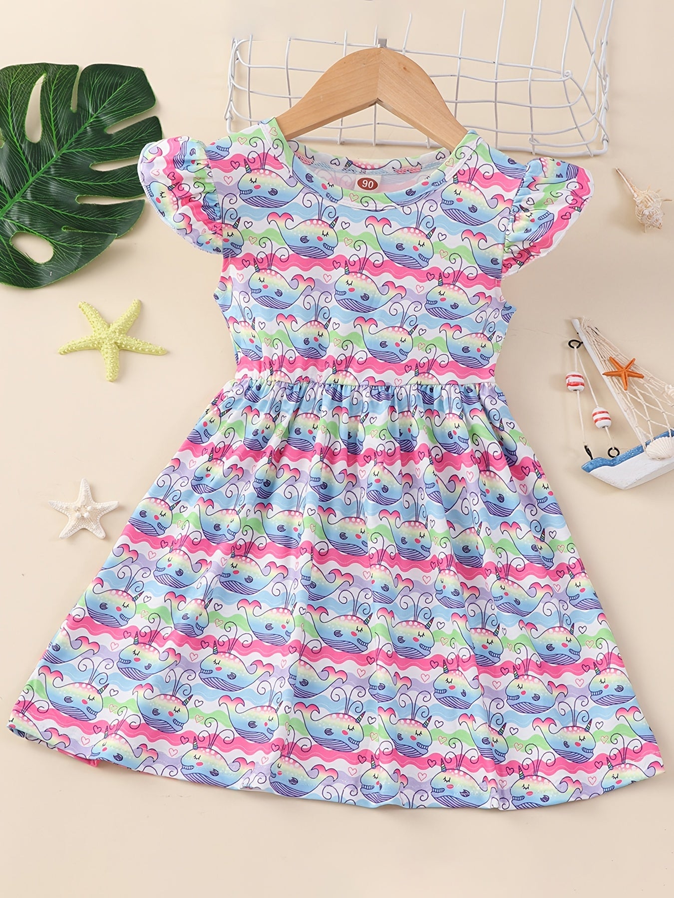 Girl's Plaid Sunflower Graphic Flying Sleeve Dress
