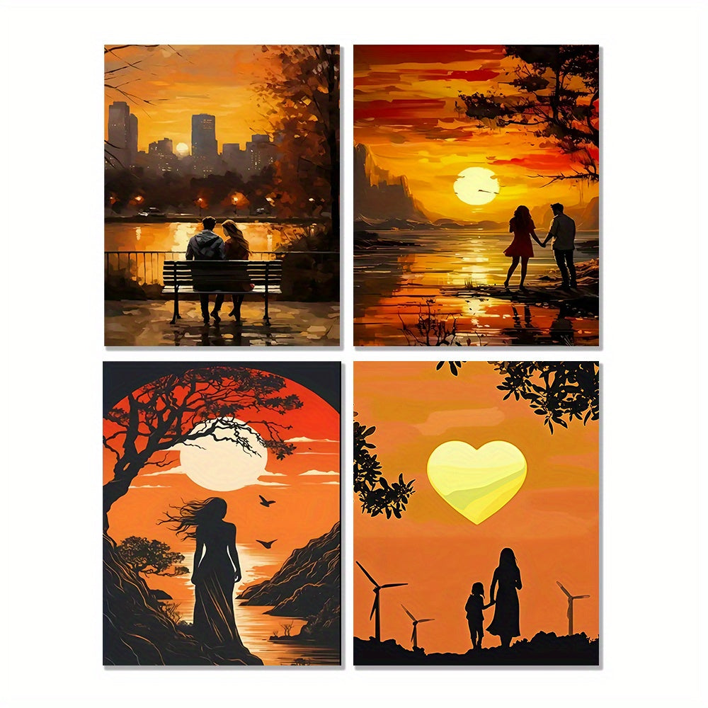 Romantic Sunset Acrylic Painting Kit Couple & Kids Bench DIY
