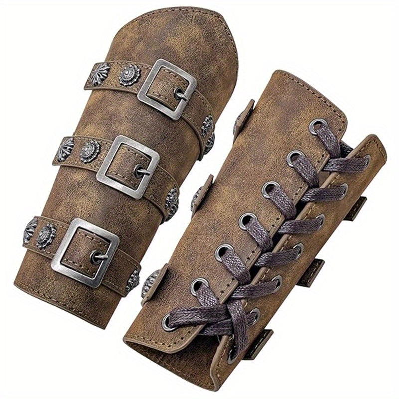 Medieval Knight & Pirate Arm Bracers Adjustable Faux Leather Armor