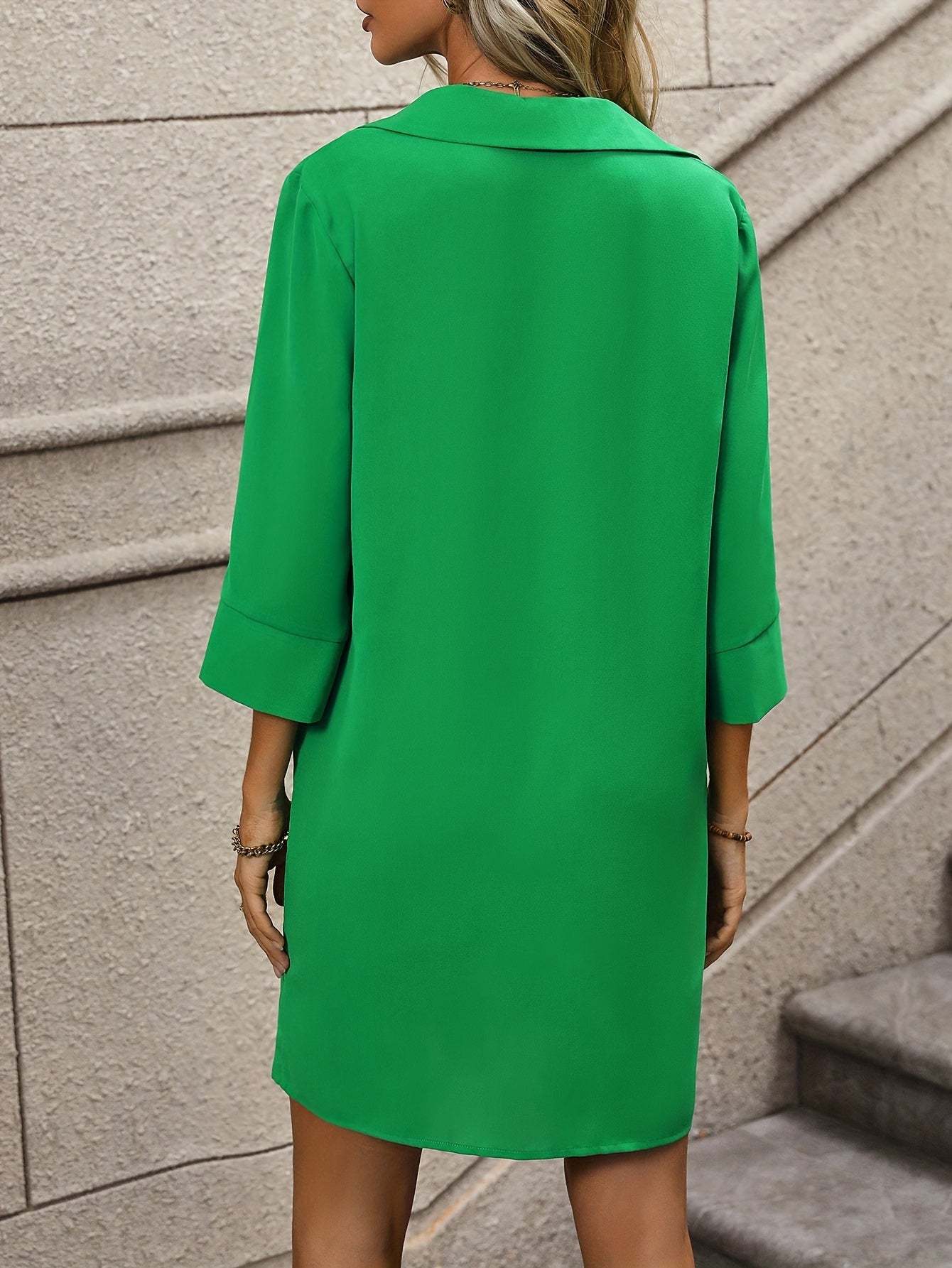 V Neck Button Front Dress Women's Clothing