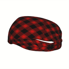 Vintage Plaid Headband Red Checkered Elastic Fit Sports Headwear