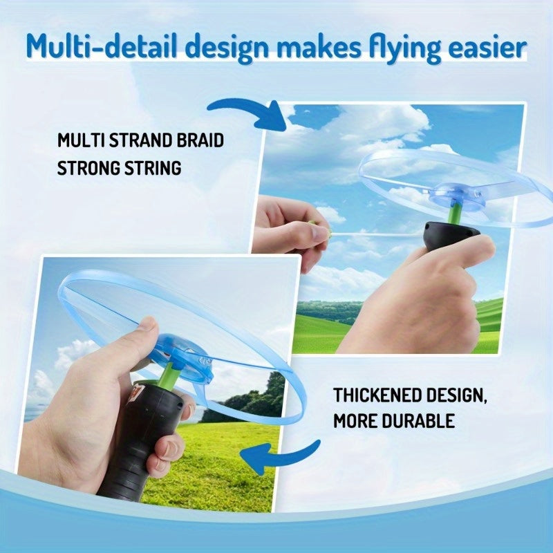 Flashing Flying Disc with Launch Rod & Cable Outdoor Flying Toy