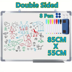 Double Sided Magnetic Whiteboard Wall Mounted Aluminum Frame 8 Pens 1 Eraser
