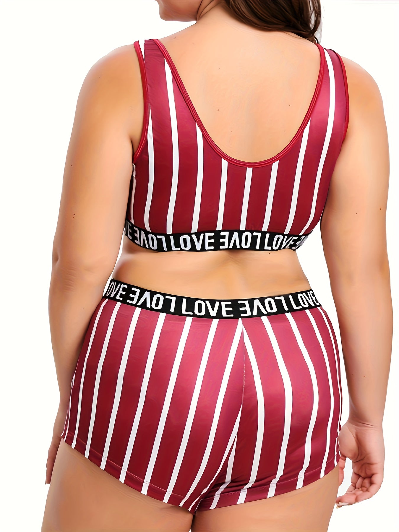  Sports Underwear Set Women's Plus Stripe Print