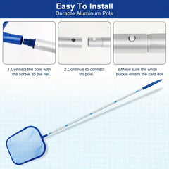 5 Section Aluminum Pool Cleaning Kit Skimmer & Brush for Hot Tubs Ponds Spas