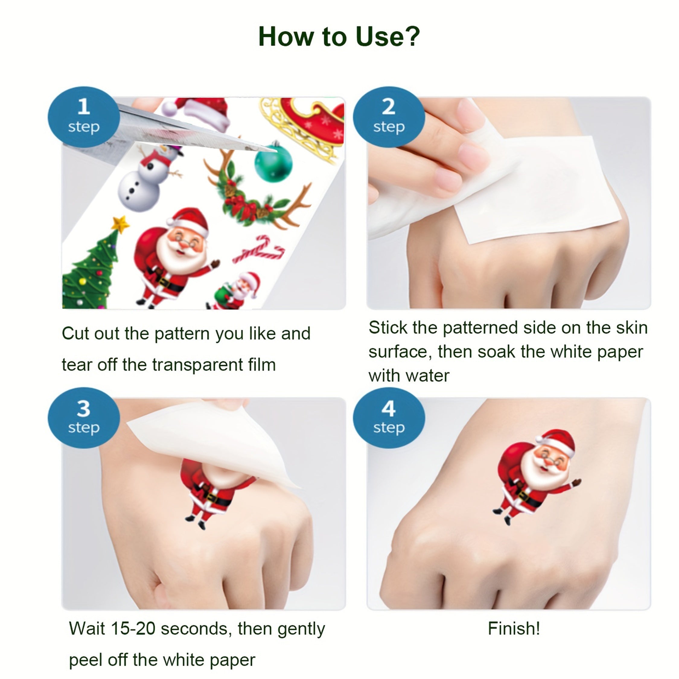 10 Sheets Santa Claus Christmas Temporary Tattoos Stocking Stuffers