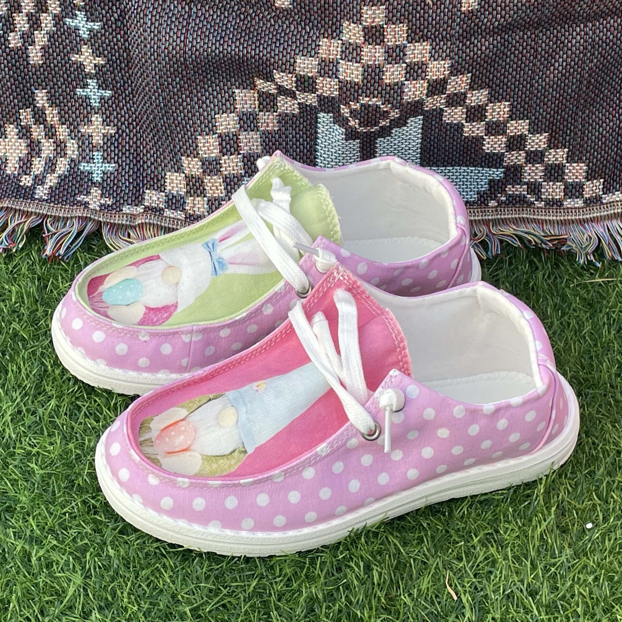 Pink Polka Dot Gnome Flat Skate Shoes for Women