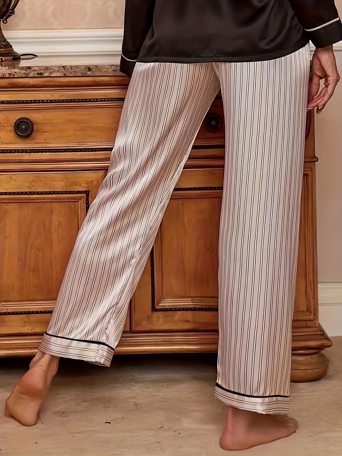  Striped Bow Front Home Wear Pants